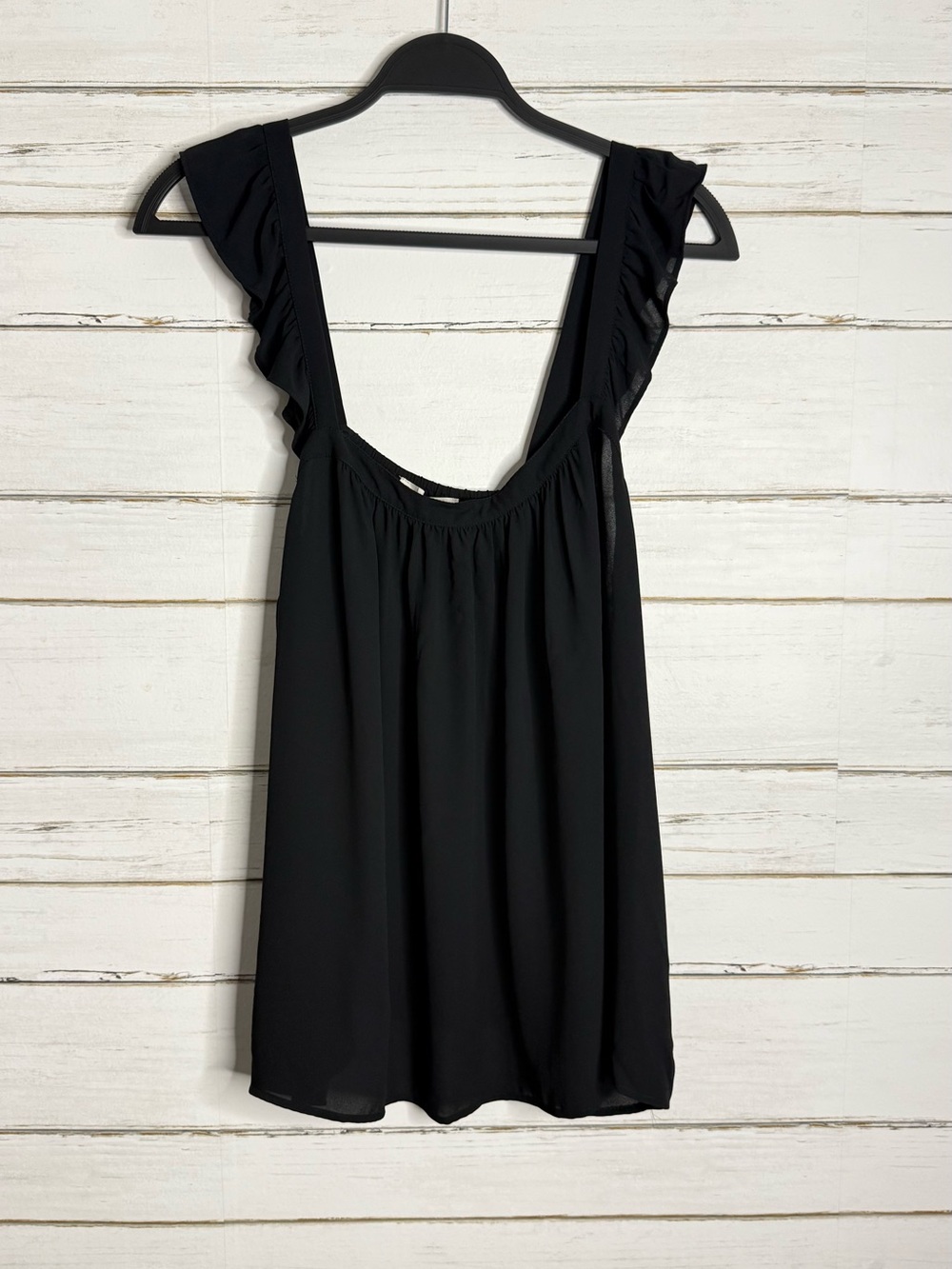 LOFT Black Ruffle Sleeve Flowy Tank Blouse